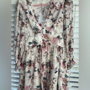 SHEIN Light Pink Floral Long Sleeve Mini Dress.